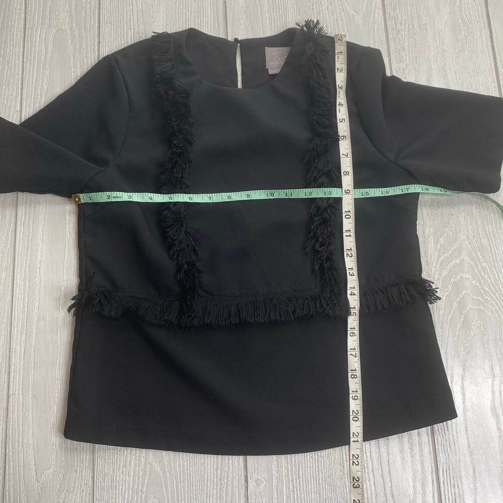 Vanessa Virginia Anthropologie Women's Black Fringe Blouse Size XS X-Small - Picture 5 of 8